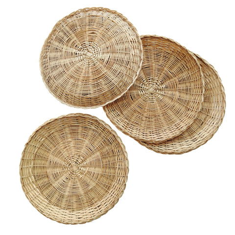 Losaria 10in wicker plate holder front view demonstrates a sturdy bamboo base for stable serving.