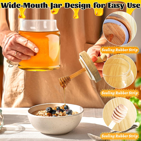 Loscarol 18oz glass honey jar with wide mouth for clean filling.