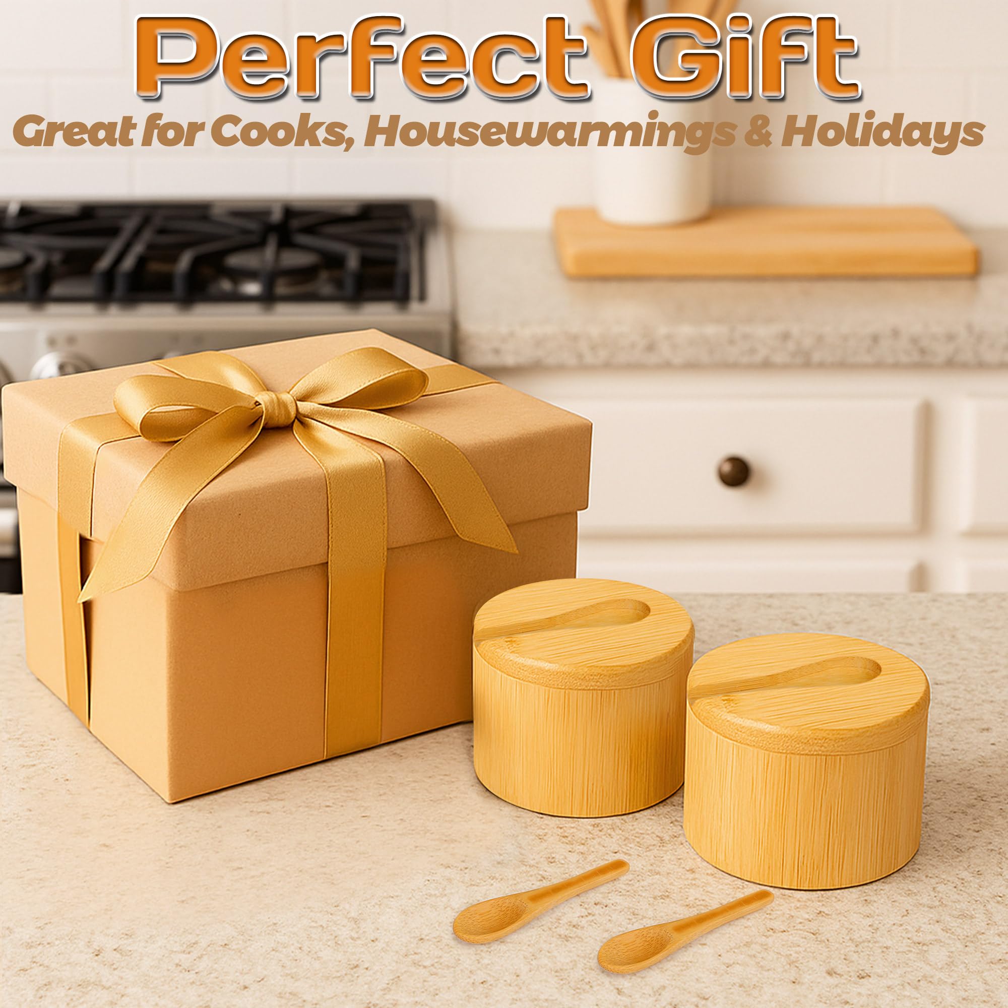 Elegant Loscarol storage enhances countertop organization with natural bamboo finish.