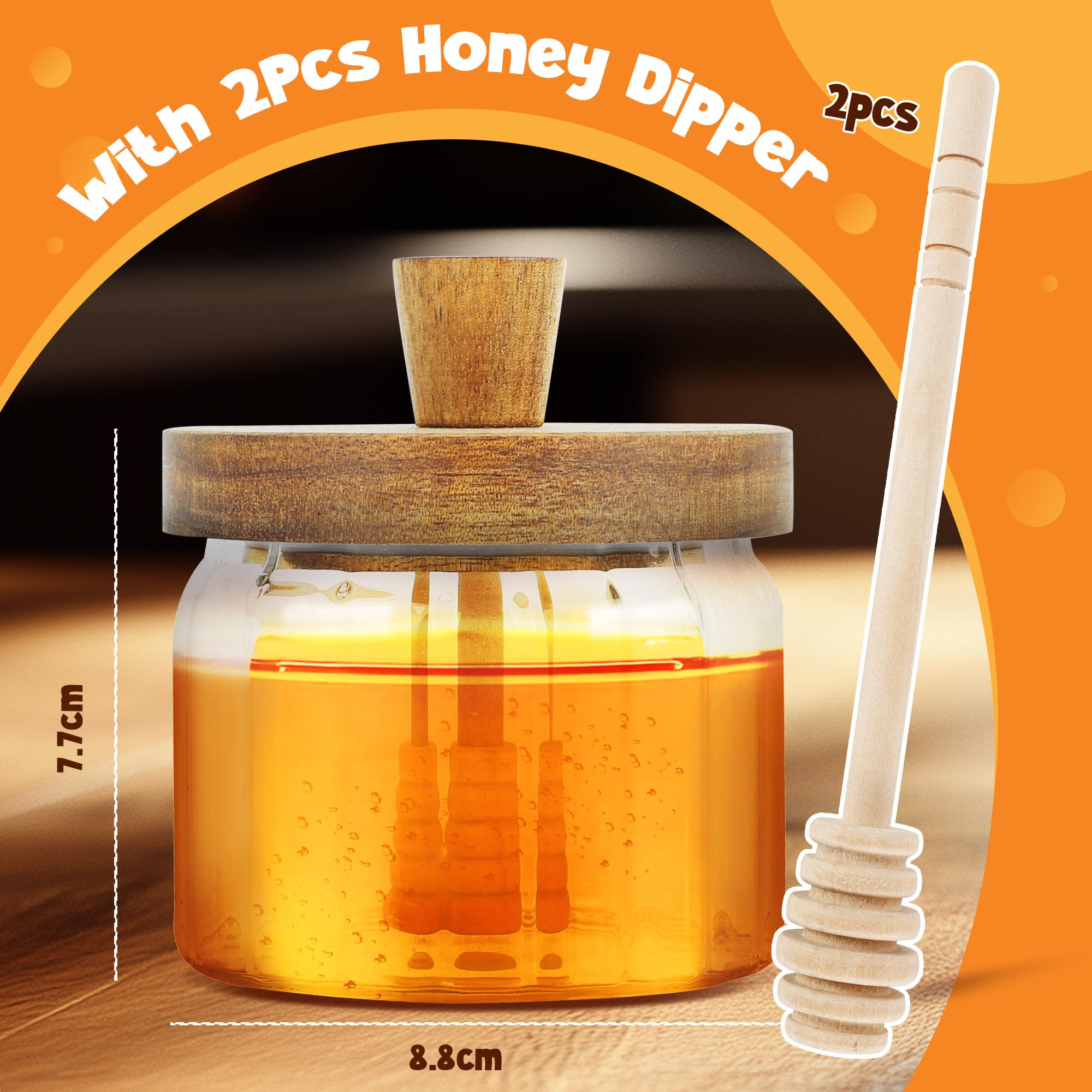 Wide-mouth honey jar design facilitates easy refills and smooth pouring.