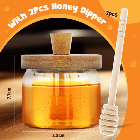 Wide-mouth honey jar design facilitates easy refills and smooth pouring.