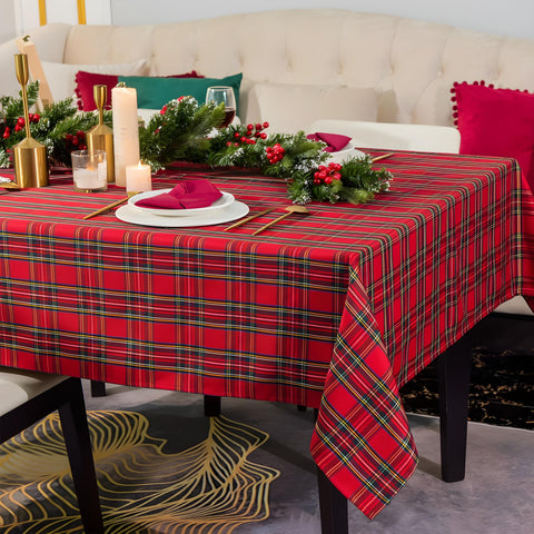 LOSIVISHE Christmas red plaid tablecloth with woven texture for festive dining and protection