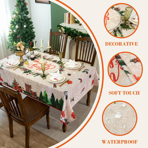 LOSIVISHE tablecloth with red flower and pinecone design offering waterproof protection.