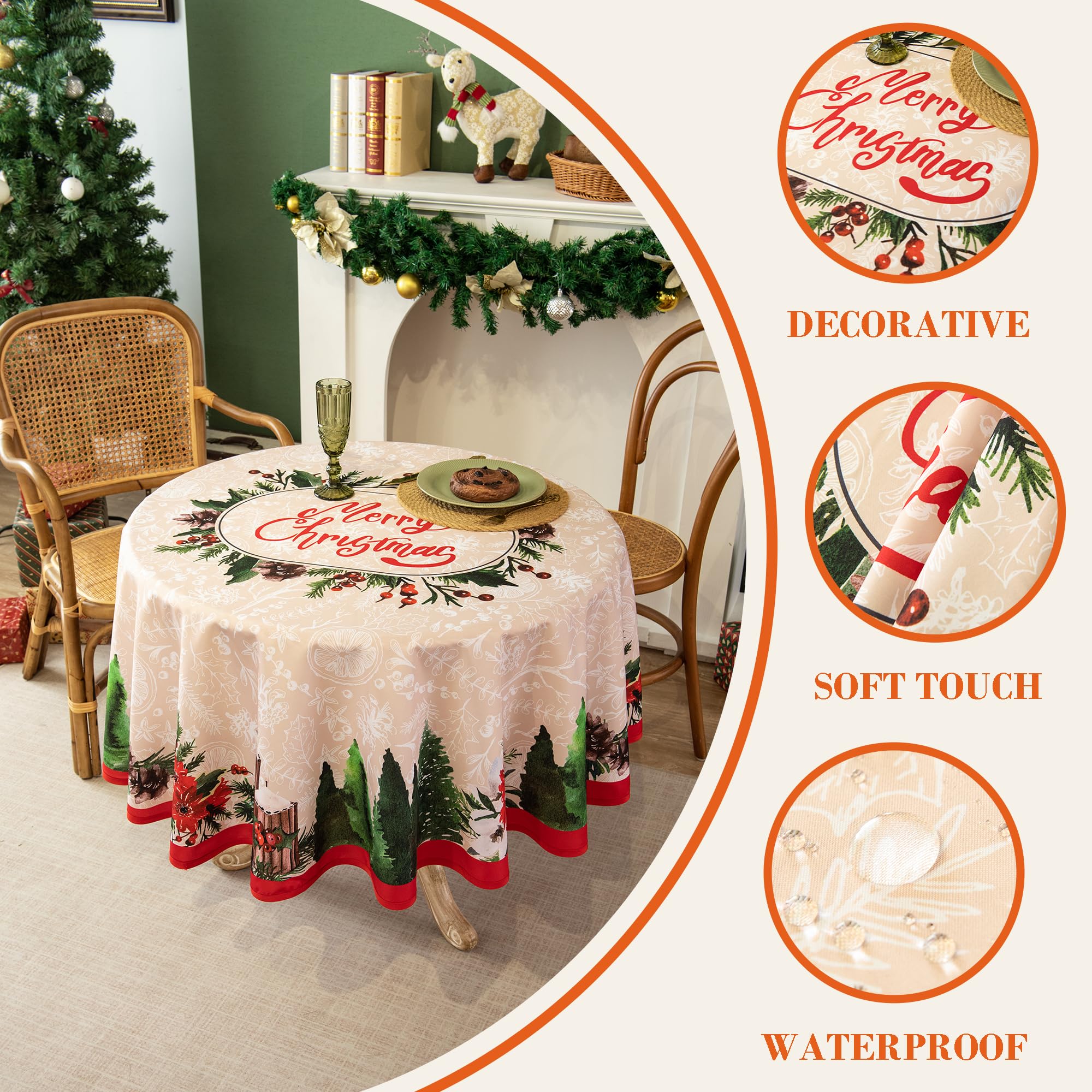 LOSIVISHE tablecloth with red flowers and pinecones, ideal for holiday gatherings.