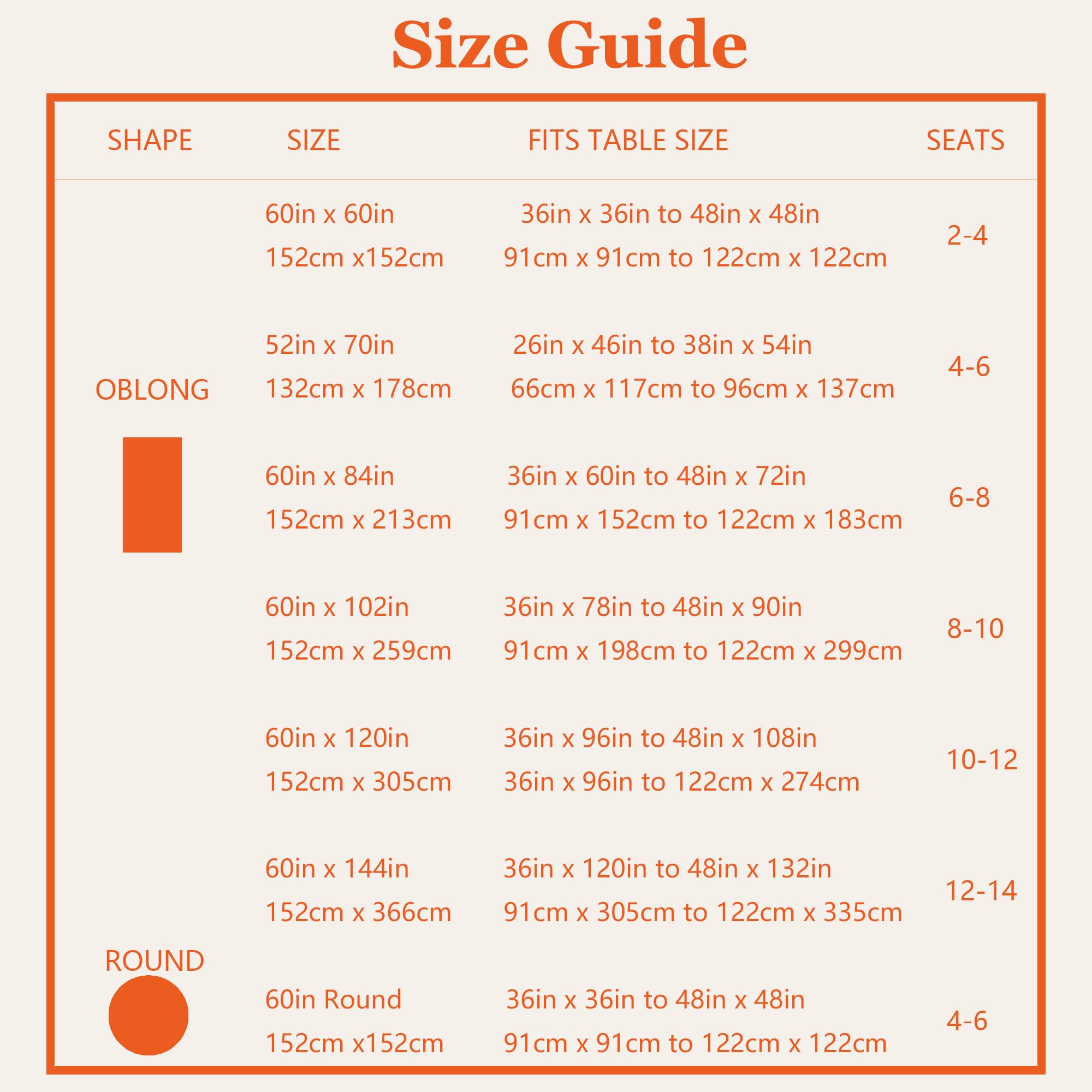 LOSIVISHE tablecloth sized W52 x L70 inches for standard tables.