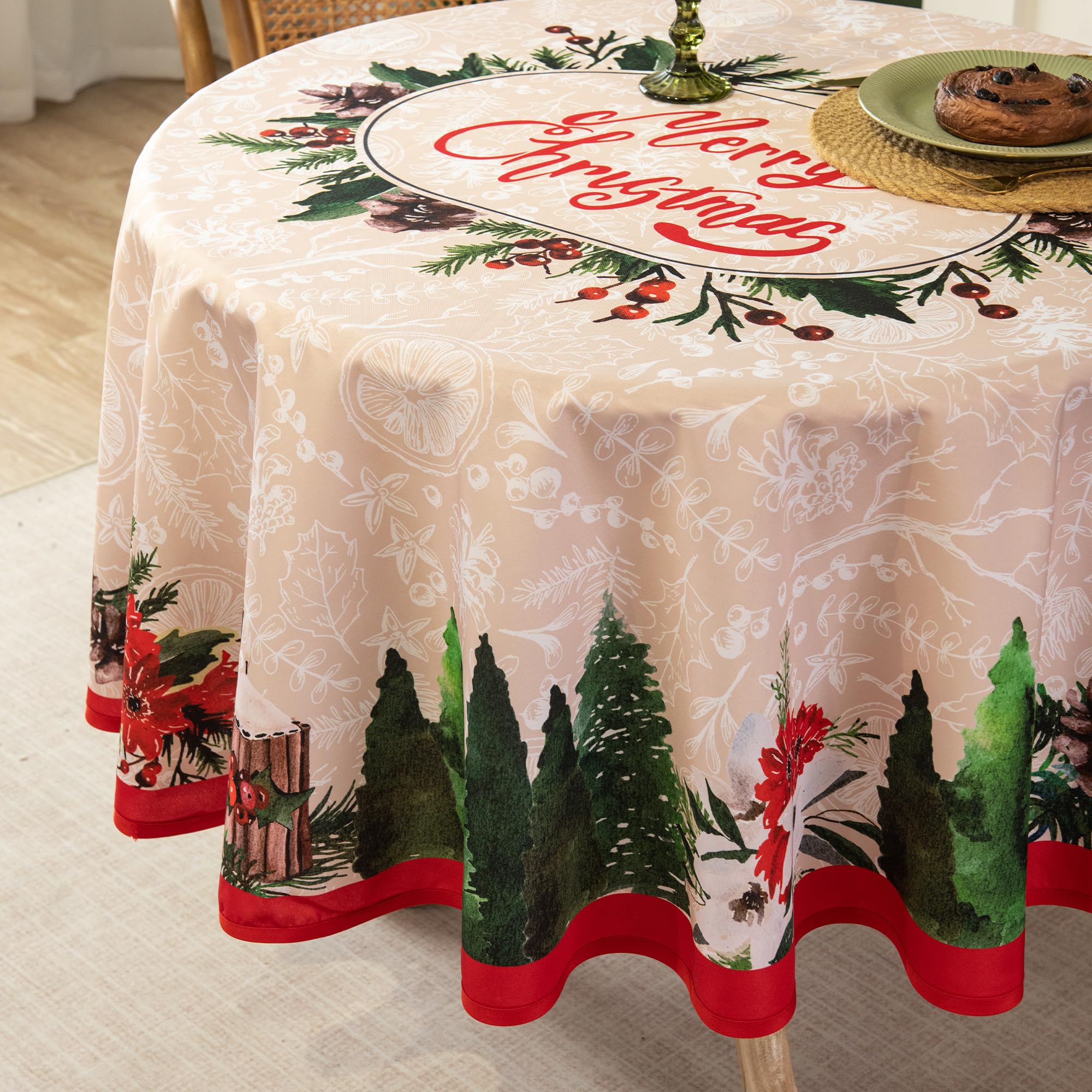 LOSIVISHE waterproof tablecloth protects surfaces from spills during holiday meals.