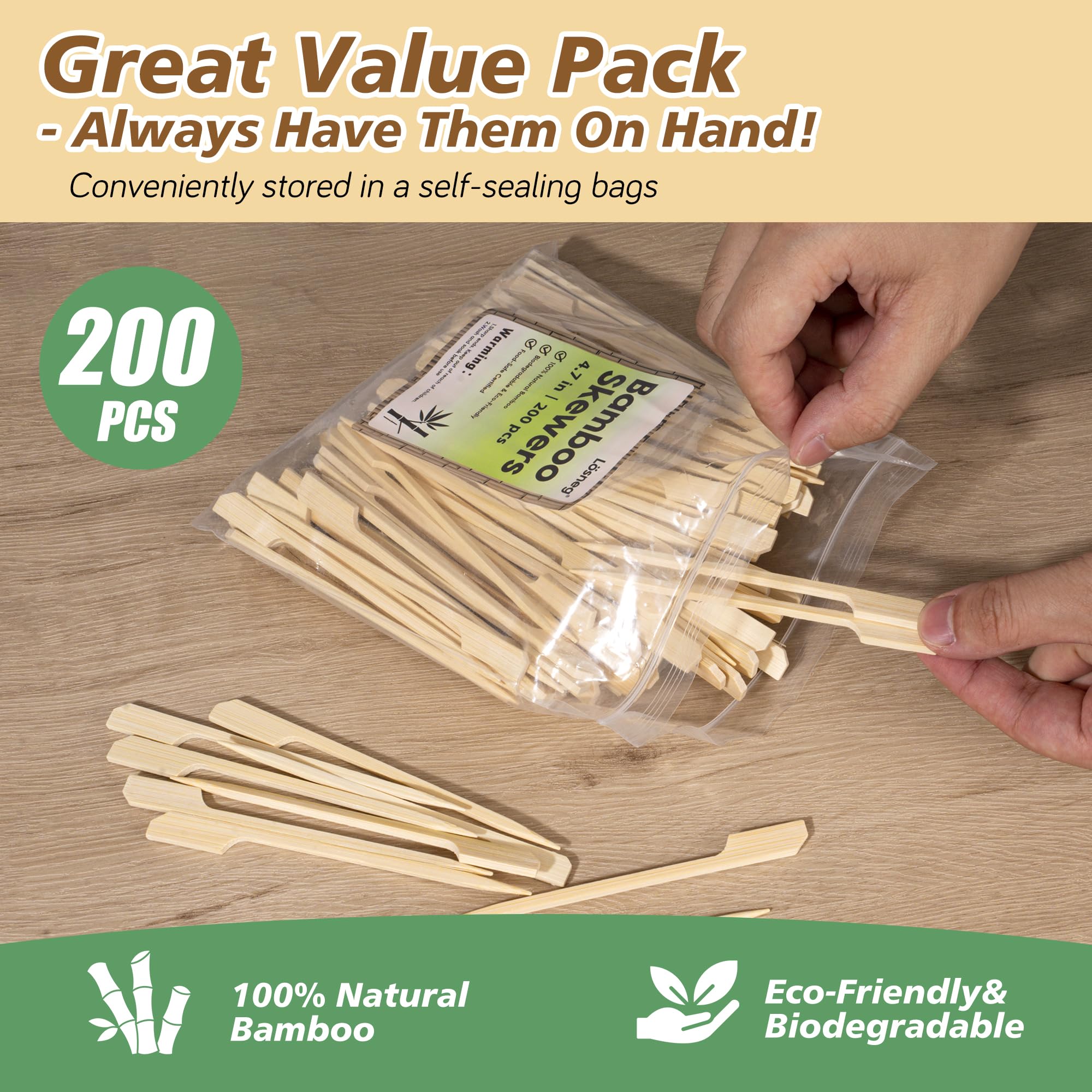 Losneg 200-piece bamboo skewers ready for party and meal prep.
