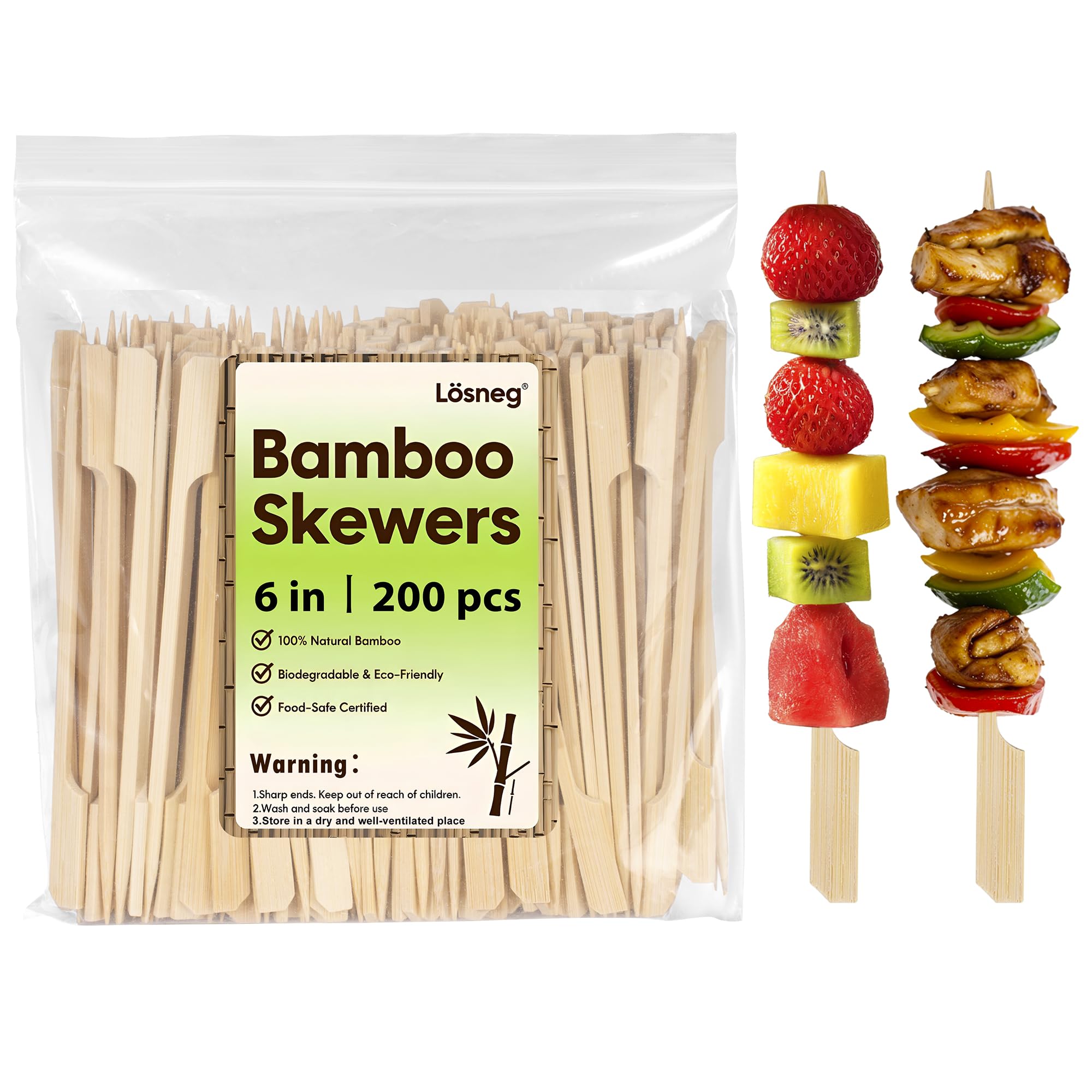 Losneg 6-inch bamboo skewers with flat handle for stable serving