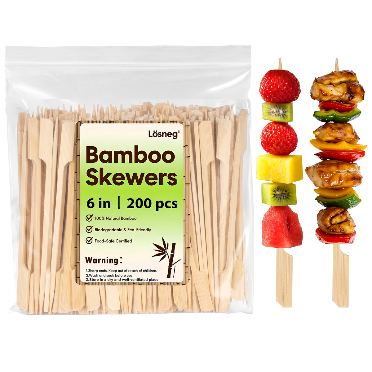 Losneg 6-inch bamboo skewers with flat handle for stable serving