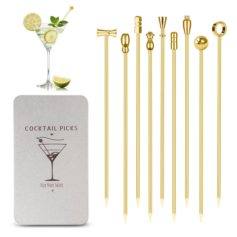 Losneg gold cocktail picks garnish olives for cocktails, reusable and stylish.
