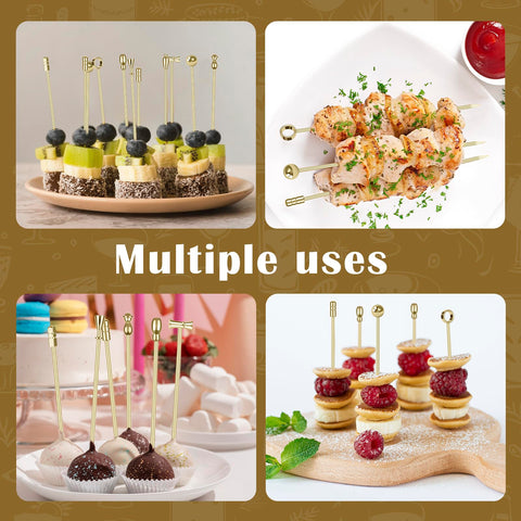 Losneg gold cocktail picks help guests identify their glasses at parties.