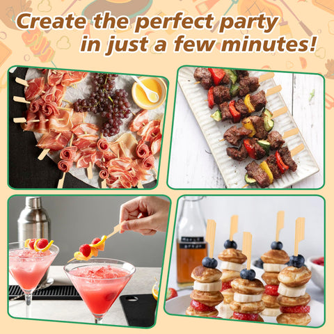 Losneg skewers showing square shafts to keep food aligned during serving.