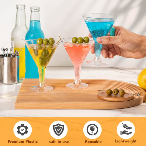 Losneg stackable martini glasses save space for bulk party transport.