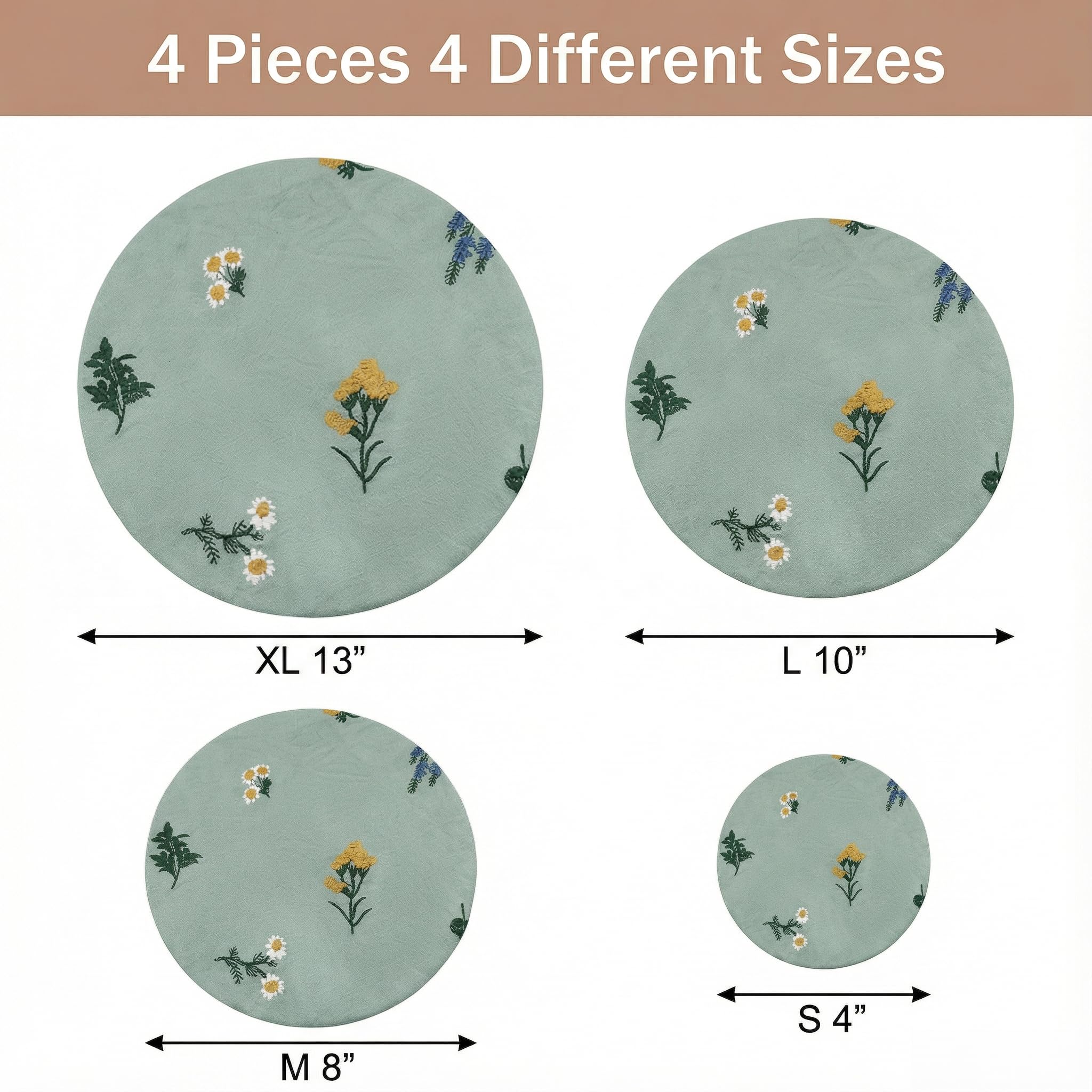 Lospara cotton bowl covers four sizes demonstrate snug fit for bowls and jars