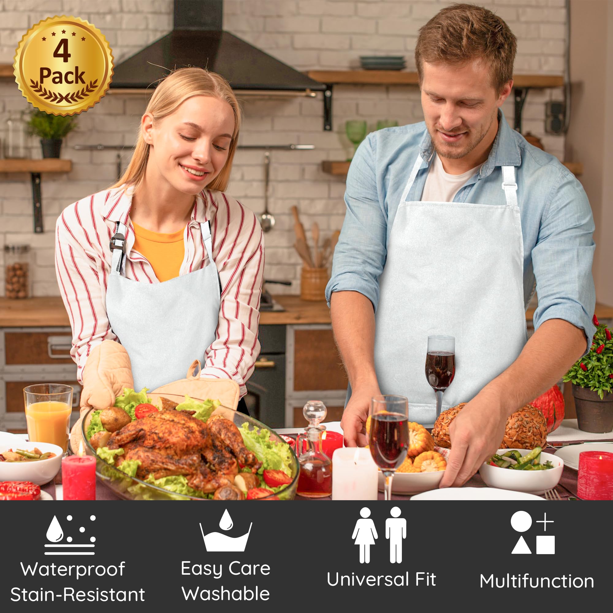 Loteaf chef apron adjustable neck strap demonstrates quick, comfortable fit for all sizes