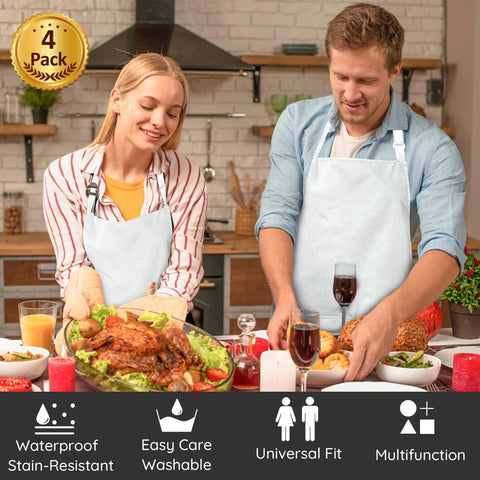 Loteaf chef apron adjustable neck strap demonstrates quick, comfortable fit for all sizes