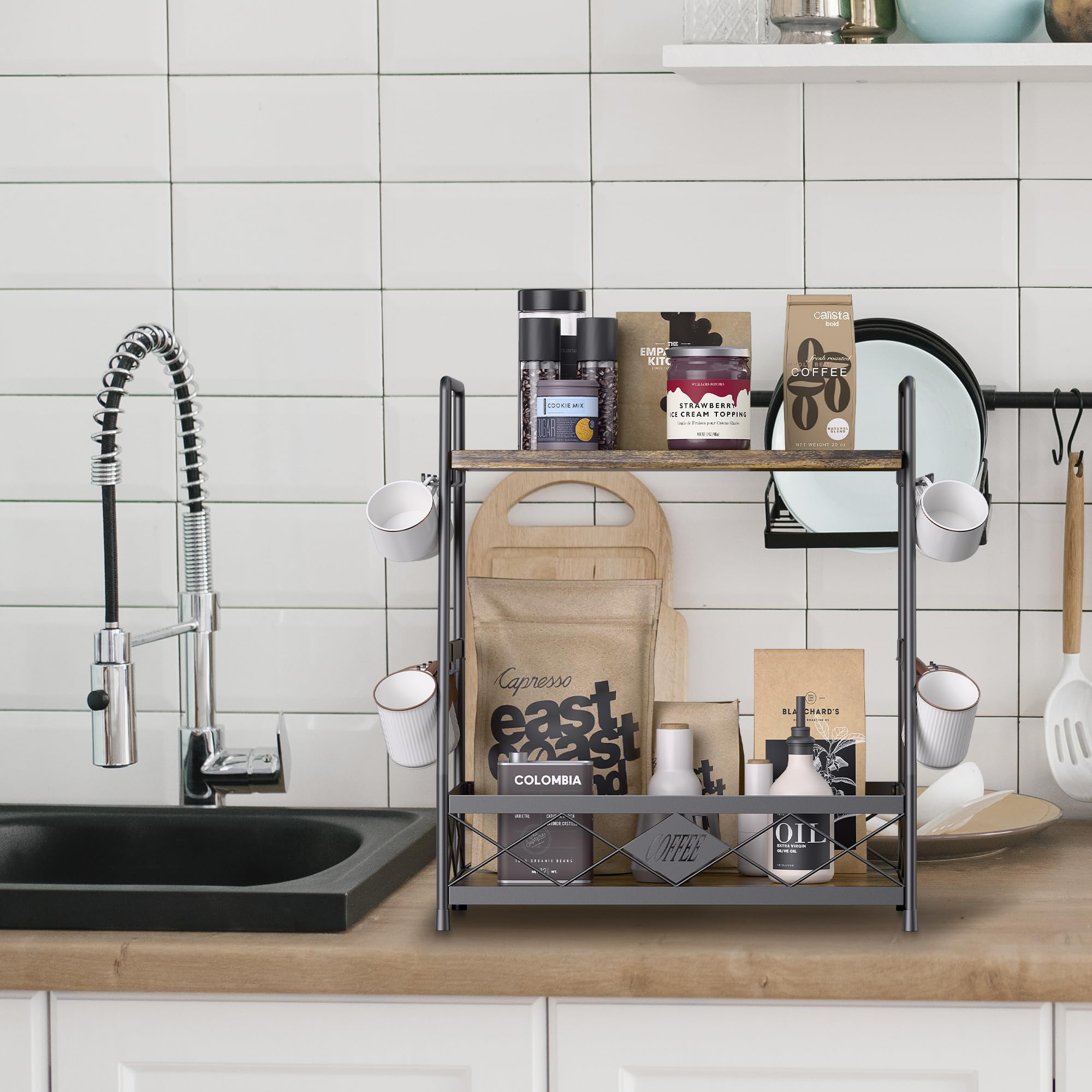 LOTEYIKE anti-slip coffee mug rack protects surfaces while keeping mugs within reach.