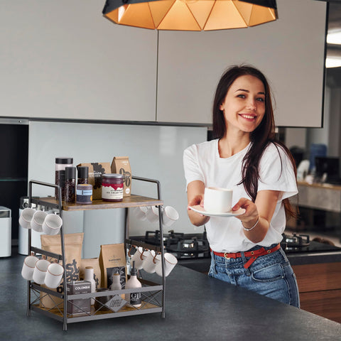 LOTEYIKE mug display shelf helps organize mugs and accessories efficiently.