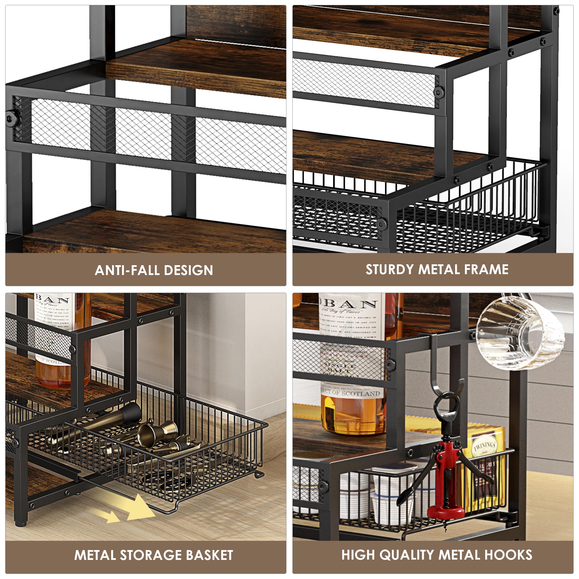 LOTEYIKE syrup rack with removable baskets adds extra storage.