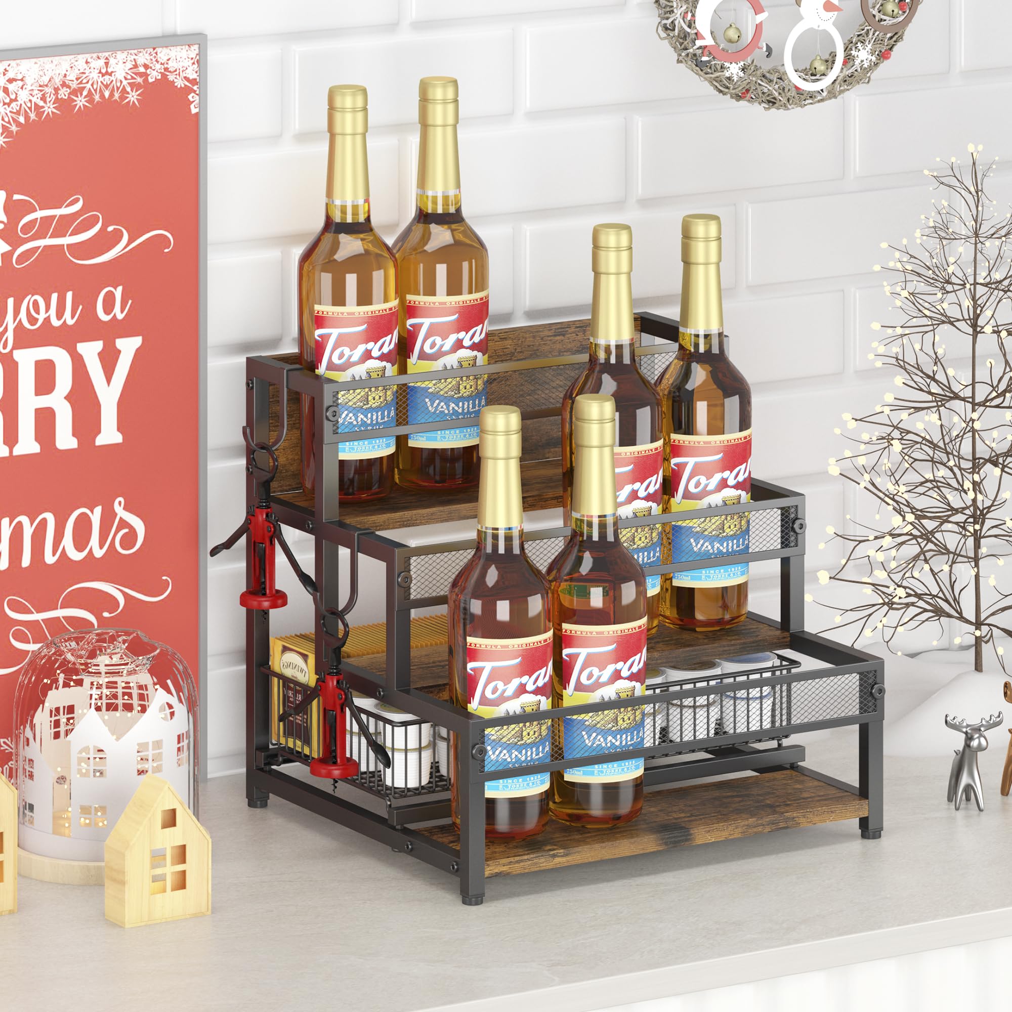 LOTEYIKE syrup rack sturdy black frame supports stable bottle storage.