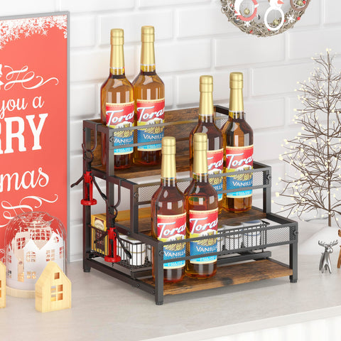 LOTEYIKE syrup rack sturdy black frame supports stable bottle storage.