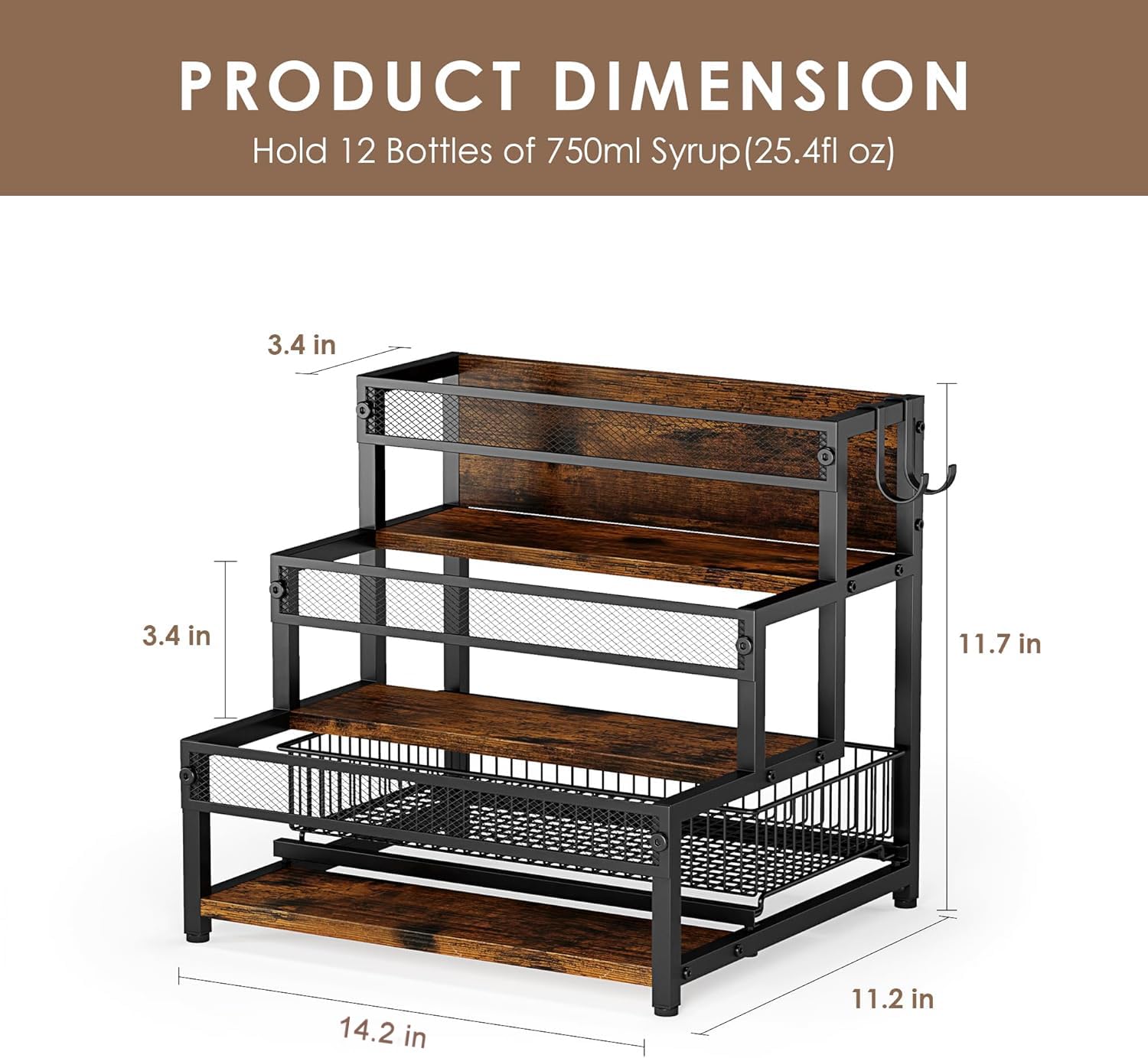 LOTEYIKE syrup rack wooden shelves add rustic charm and stability.