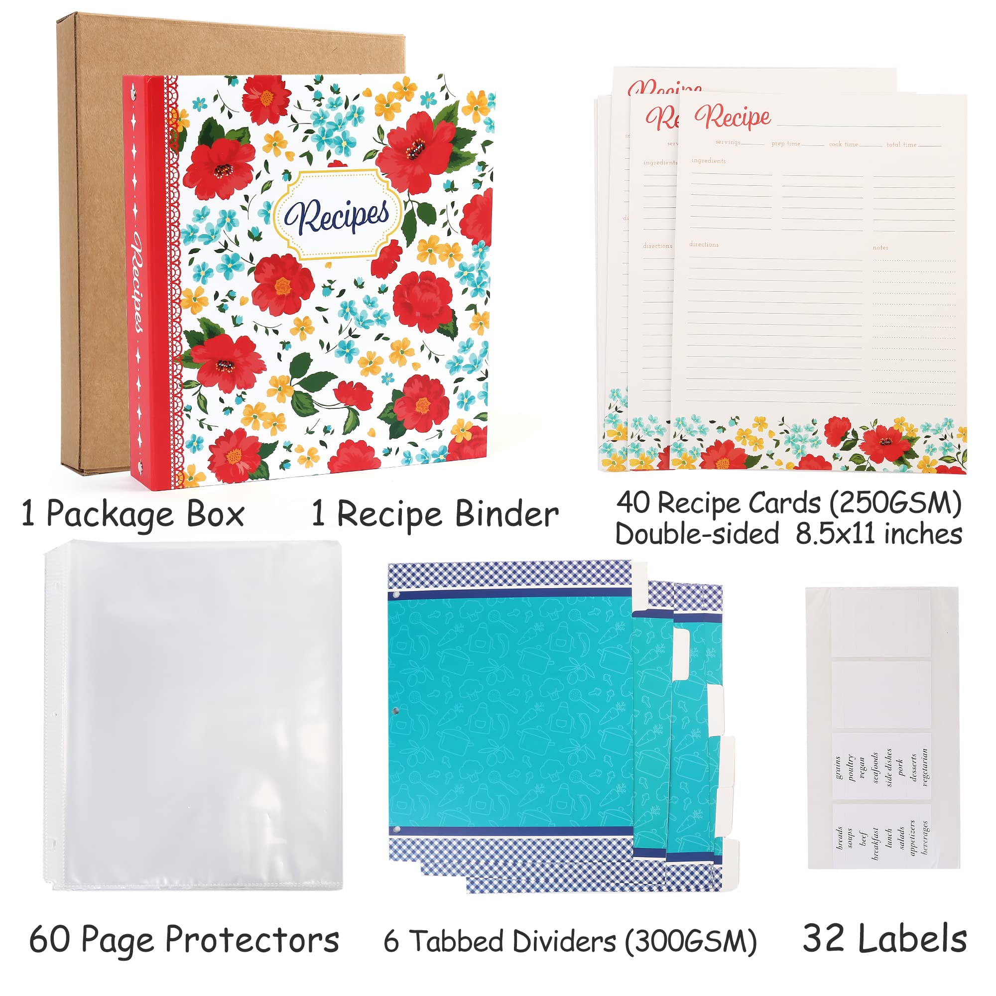 LotFancy 3-ring binding keeps your cookbook flexible and expandable.