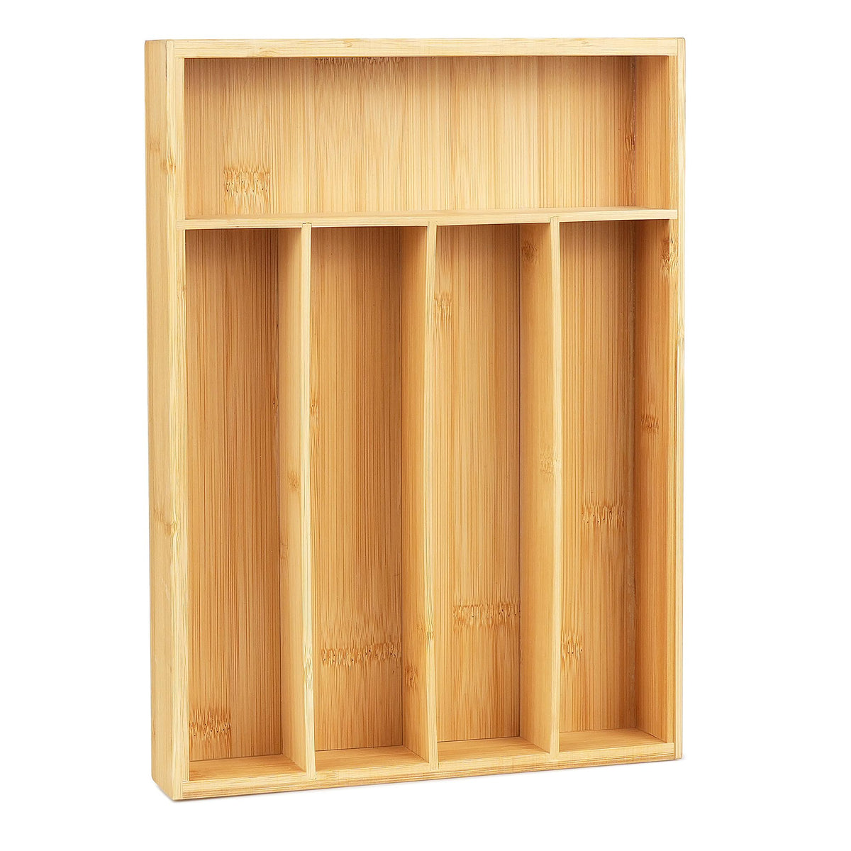 LotFancy bamboo drawer organizer 9.5-inch overall view fits narrow drawers and keeps utensils organized