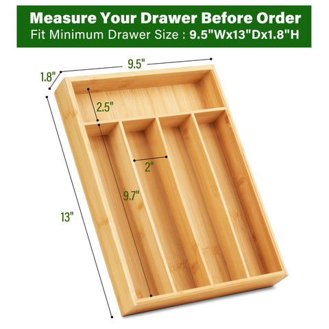 LotFancy bamboo drawer organizer 9.5-inch top-down view shows slim profile for shallow drawers