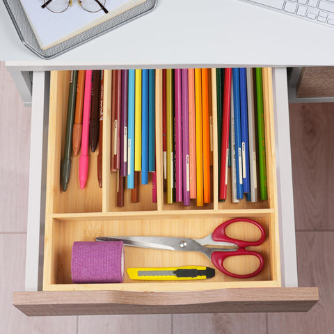 LotFancy bamboo drawer organizer in-drawer setting demonstrates compact storage