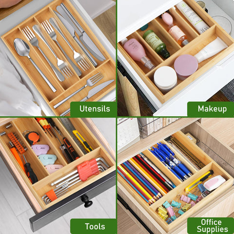 LotFancy bamboo drawer organizer versatile for office cosmetics and RV storage