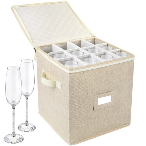LotFancy Champagne Flute Storage Container protects fragile stemware during moves.