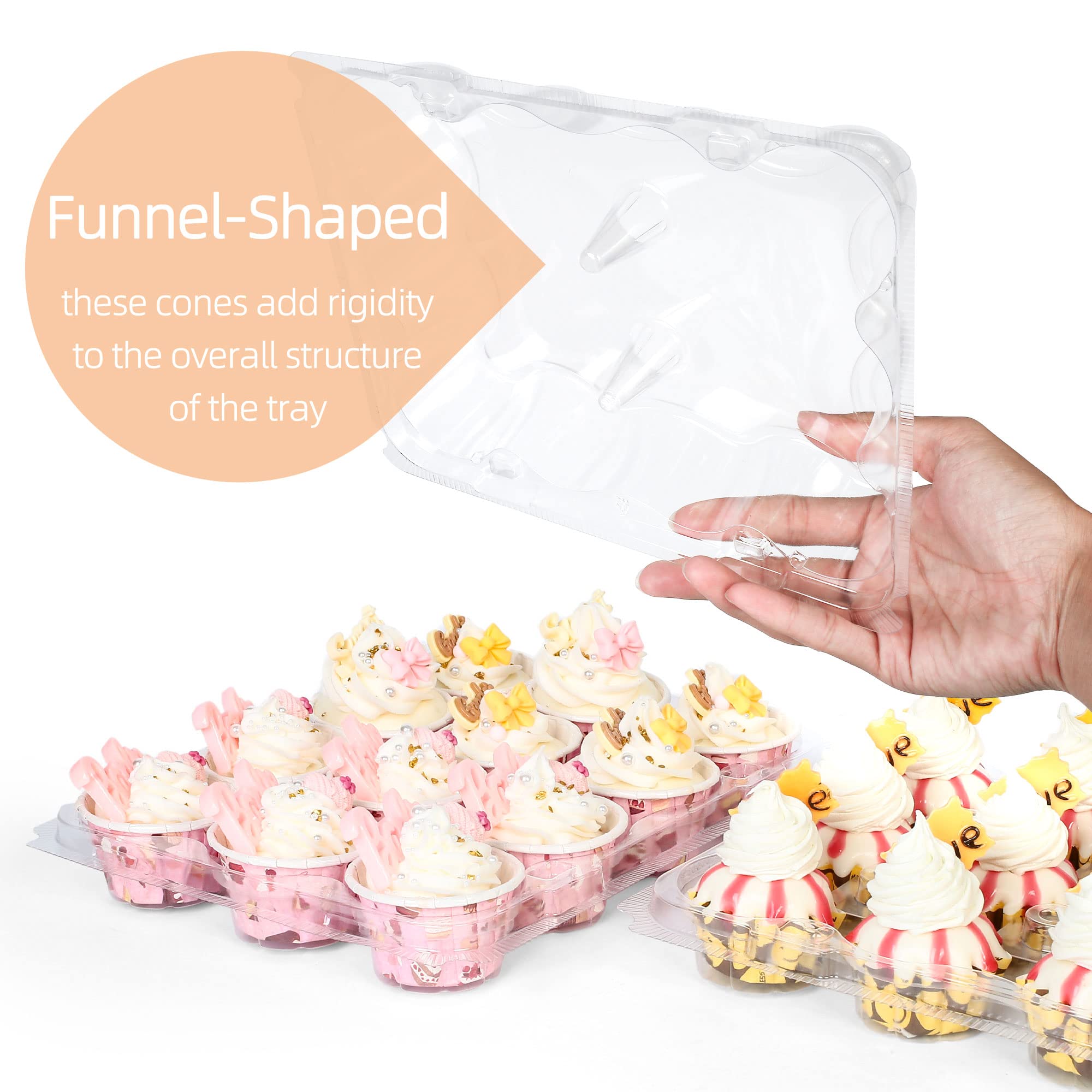 LotFancy cupcake containers with four-tab locks secure frosting and decorations.
