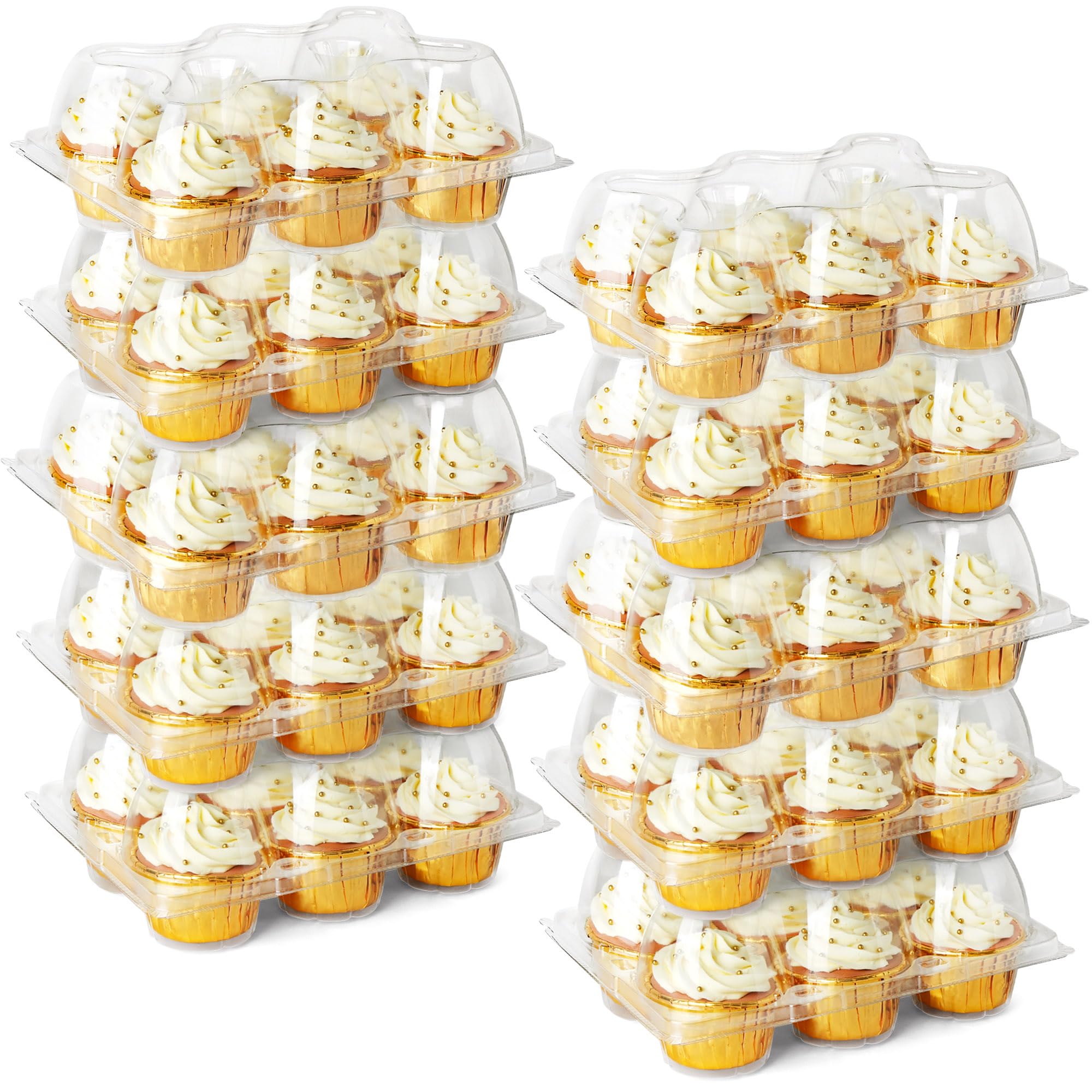 LotFancy cupcake containers six-count set with clear view of cupcakes.