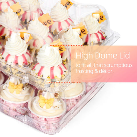 LotFancy cupcake containers with a domed lid fit tall frosting and toppers comfortably.