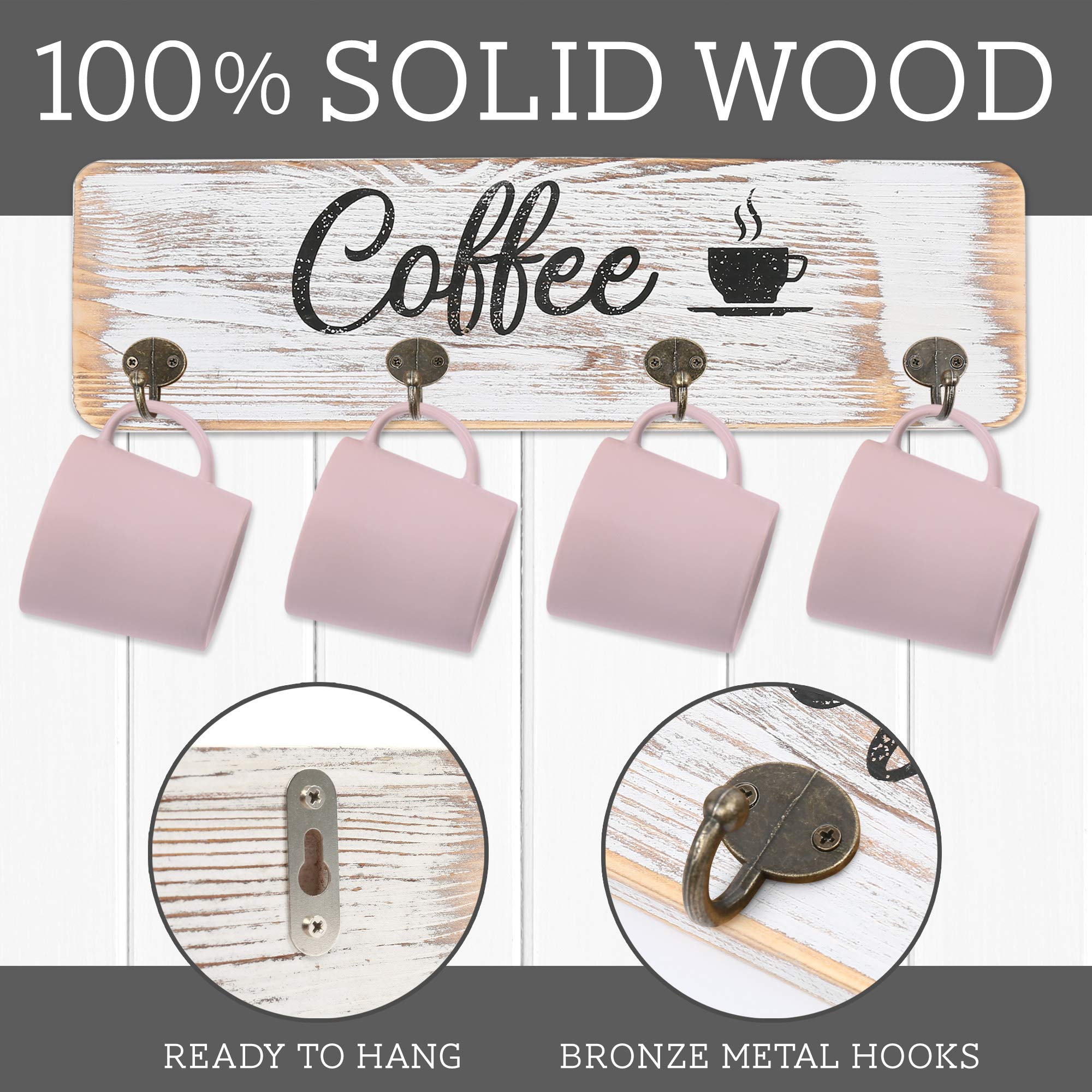 LotFancy farmhouse coffee cup organizer keeps mugs neatly arranged