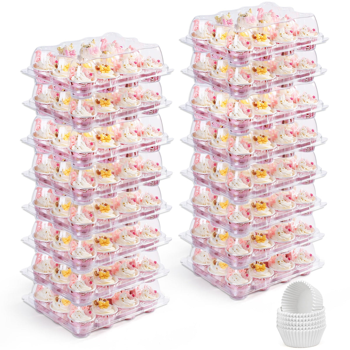 LotFancy mini cupcake containers with closed lids protect treats during transport.