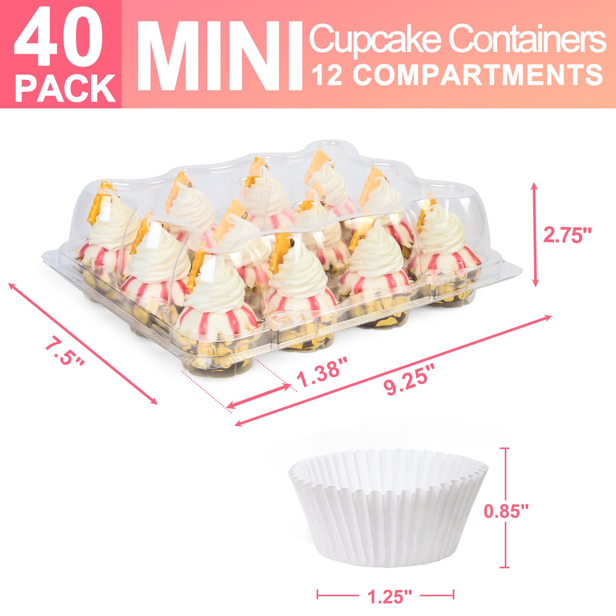 LotFancy mini cupcake containers with open lids showcase tall frosting during transport.