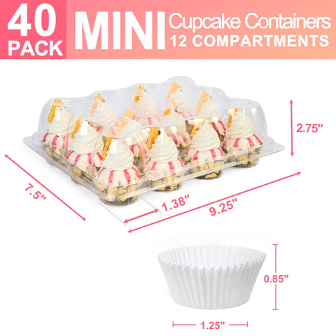 LotFancy mini cupcake containers with open lids showcase tall frosting during transport.