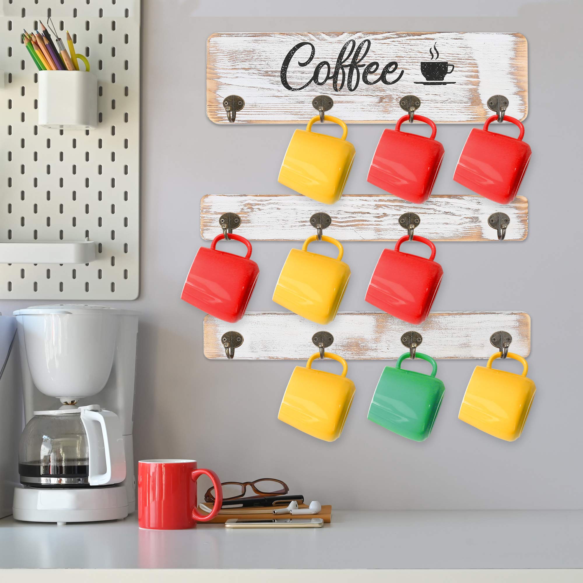 LotFancy mug display in kitchen provides easy access and visual appeal