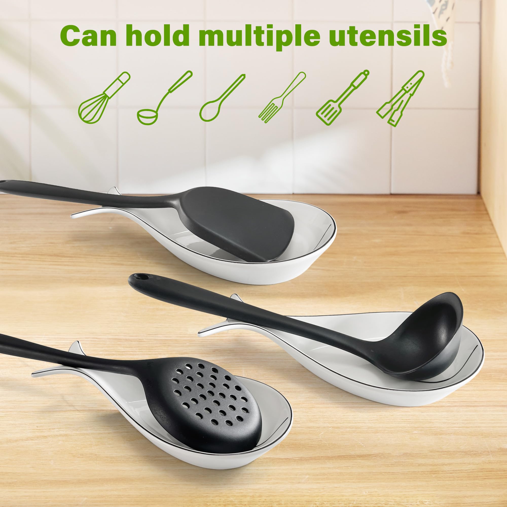 LotFancy large spoon rest provides space for ladle and spatula organization.