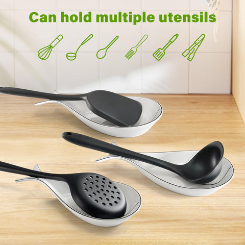 LotFancy large spoon rest provides space for ladle and spatula organization.