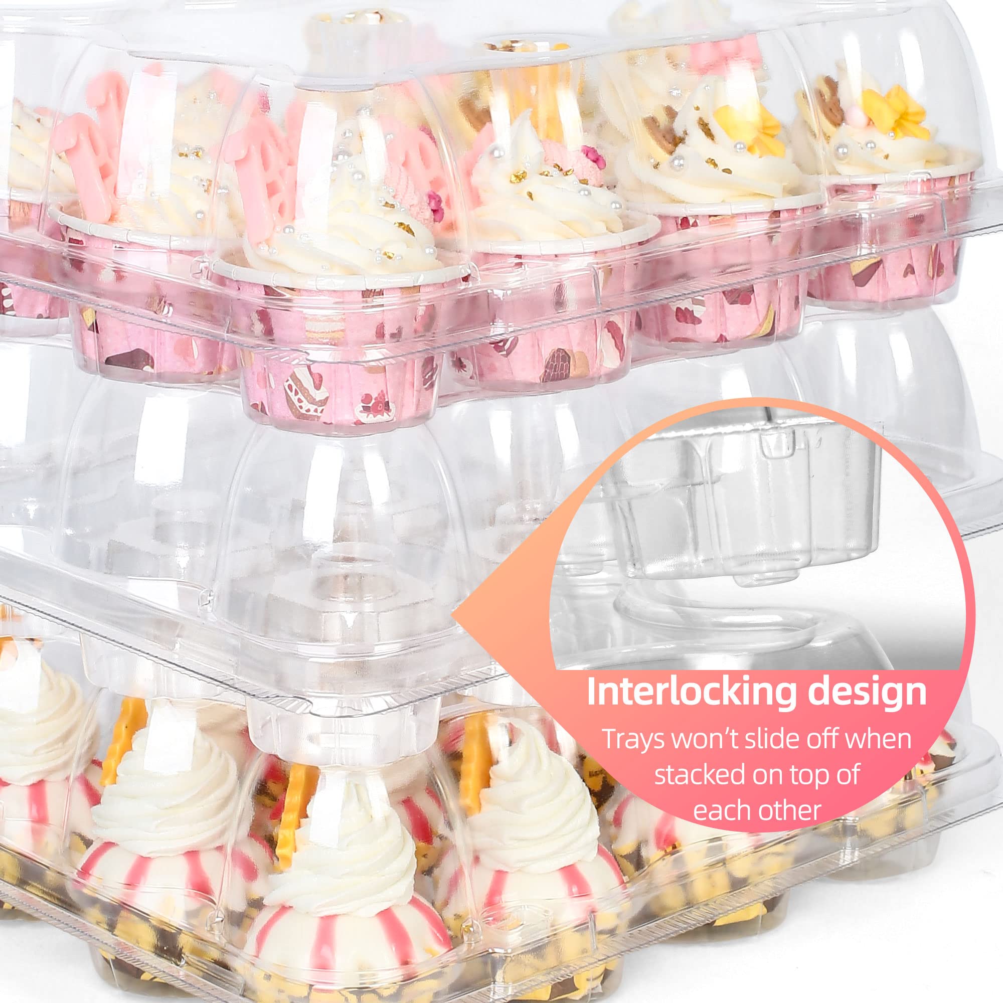 LotFancy stackable cupcake containers save space for display and storage.