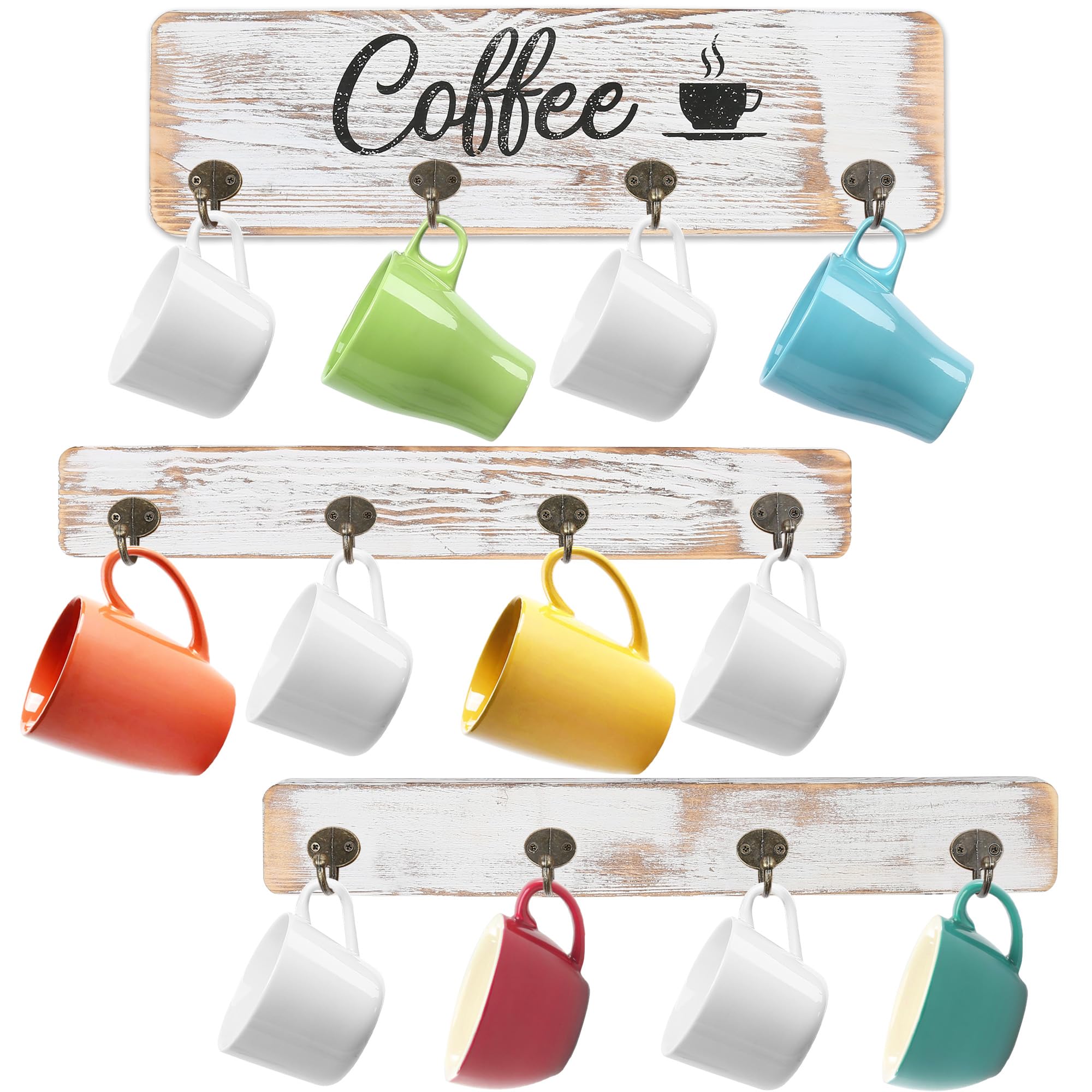 LotFancy wall-mounted mug rack with 12 bronze hooks for organized storage