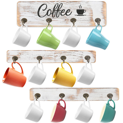 LotFancy wall-mounted mug rack with 12 bronze hooks for organized storage