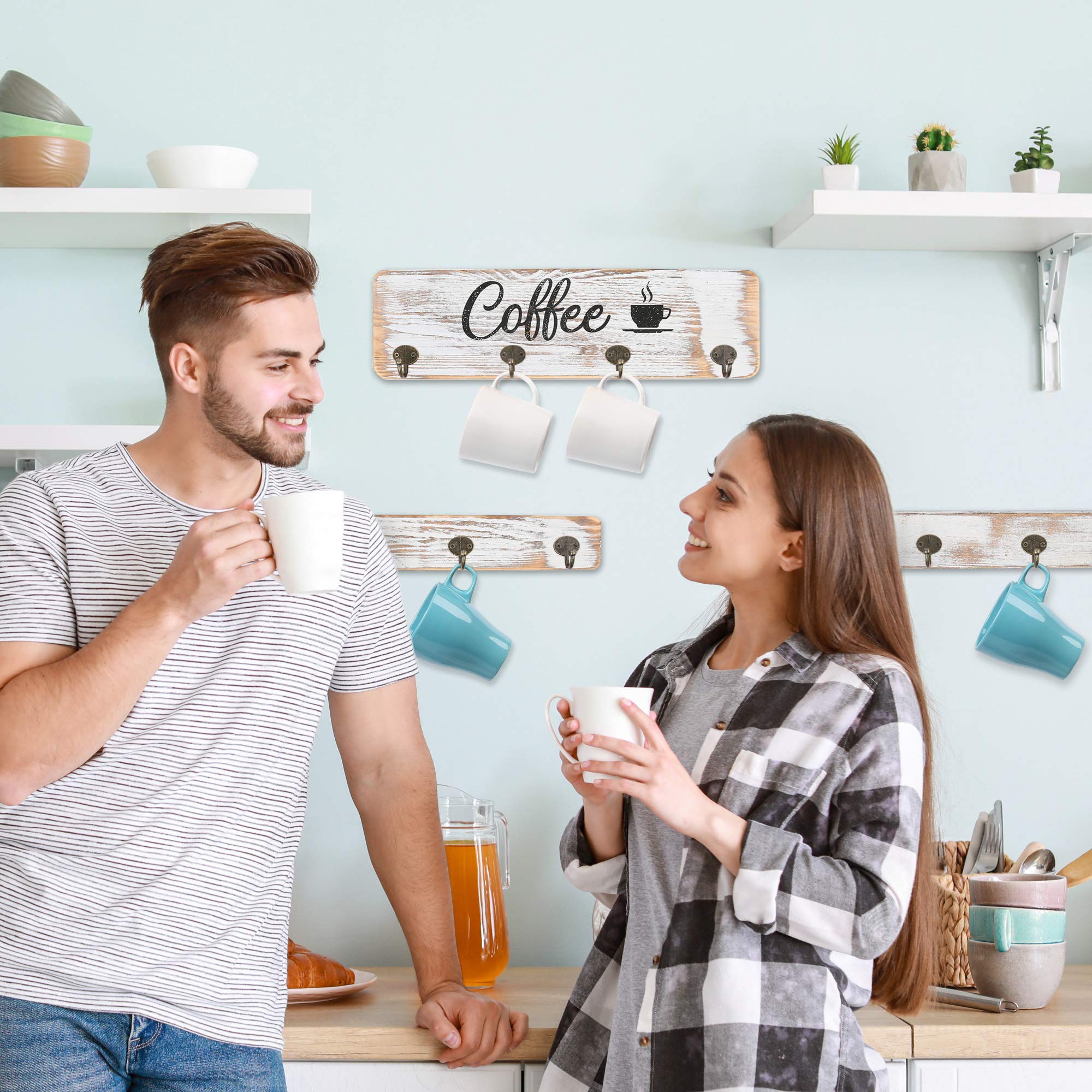 LotFancy white mug rack adds bright, organized kitchen storage