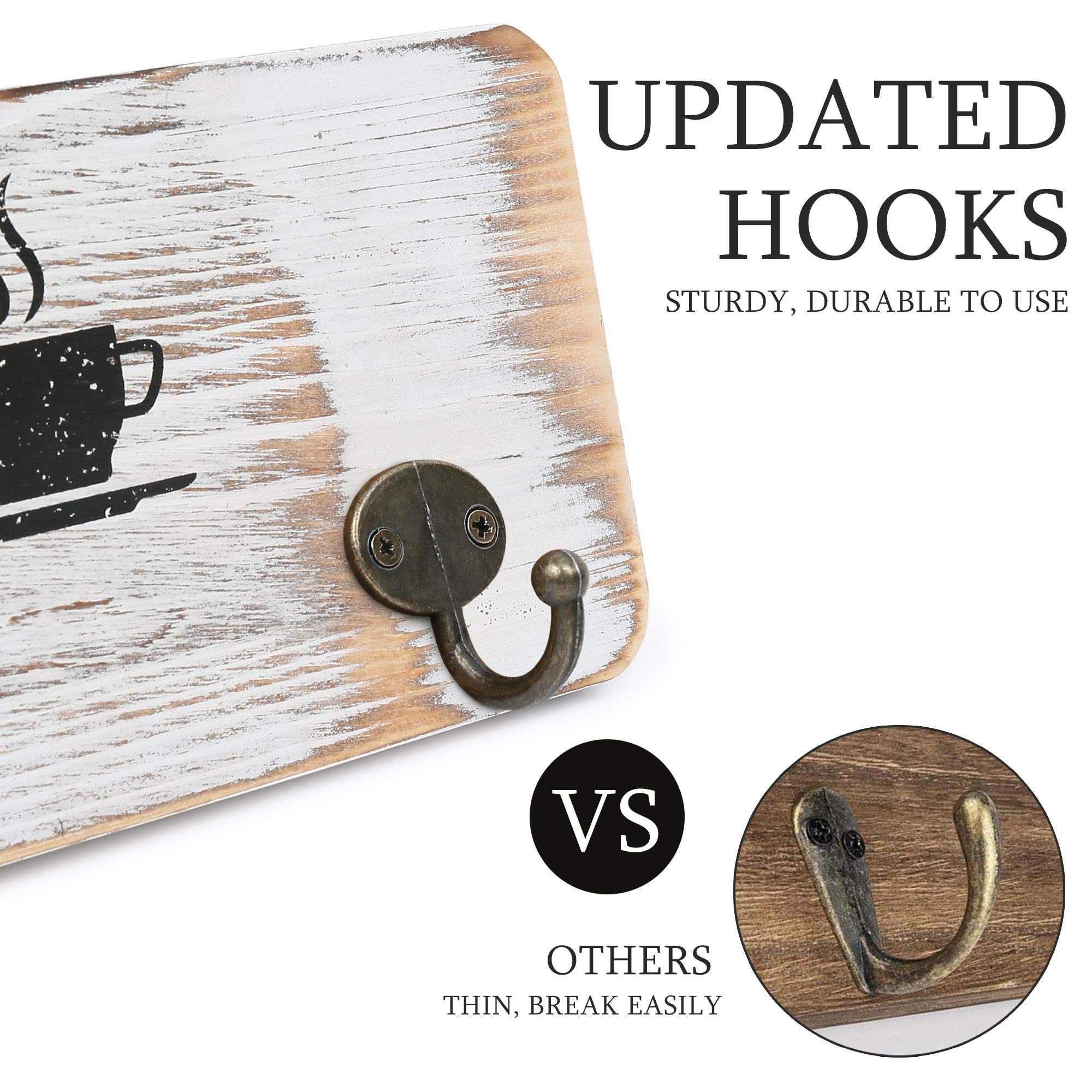 LotFancy wood mug holder with bronze hooks adds vintage farmhouse charm