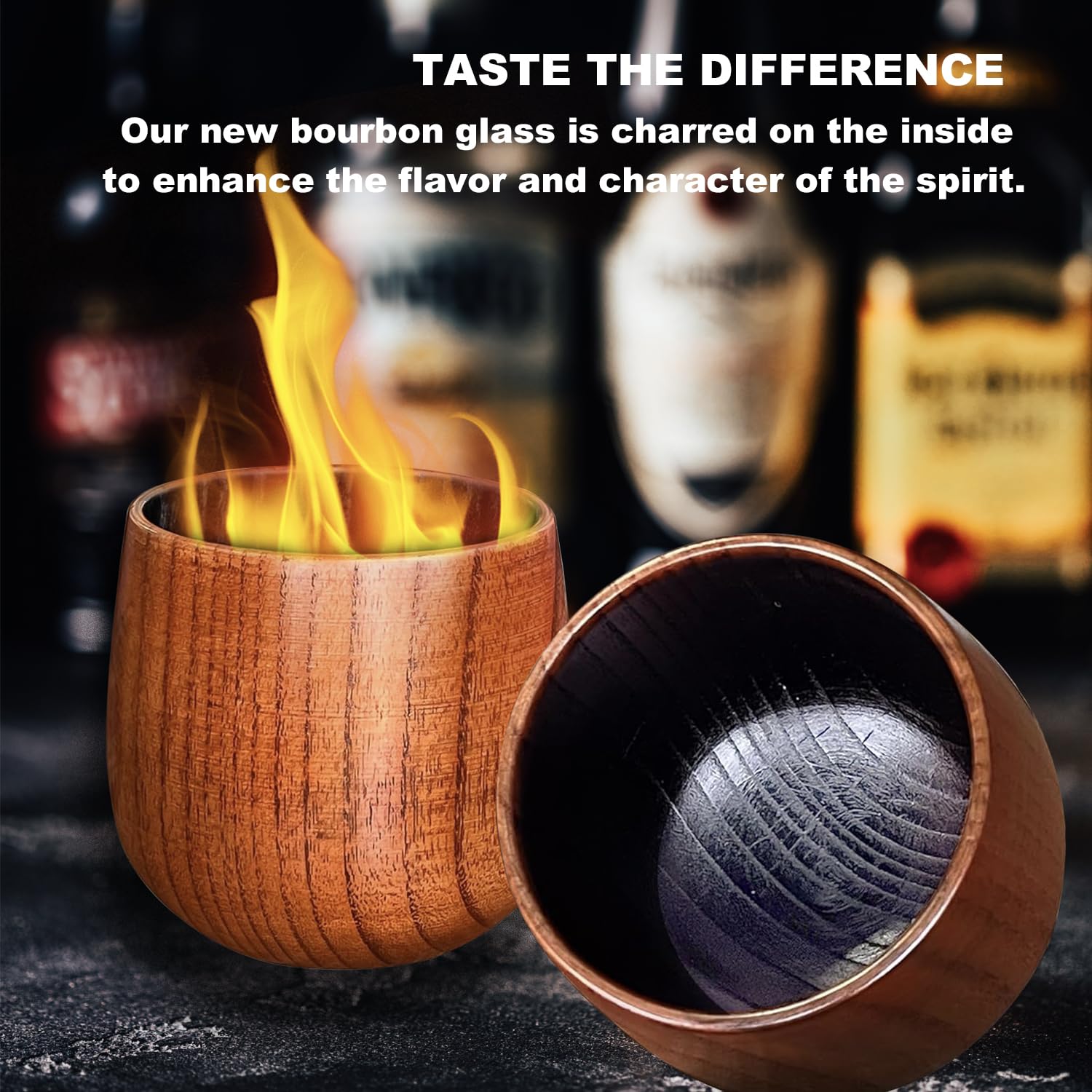 Lotnafee 2-pack bourbon tumbler set laid out for display and use.