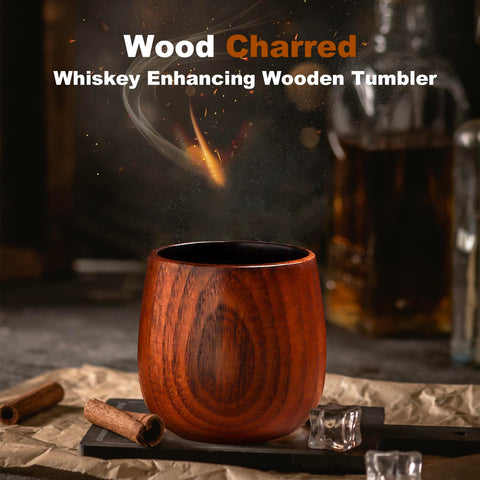Lotnafee charred wooden whiskey glasses interior closeup highlighting interior char.