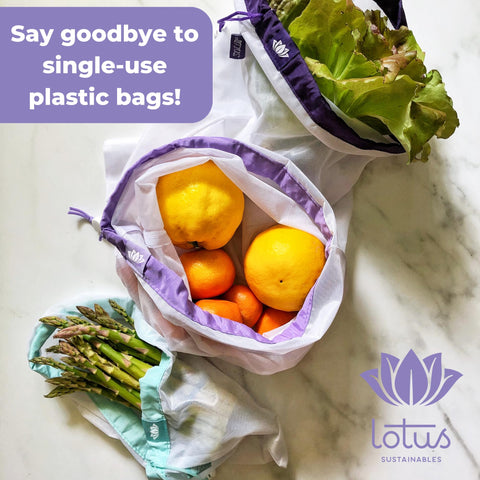 Lotus washable durable mesh bags for repeated use.